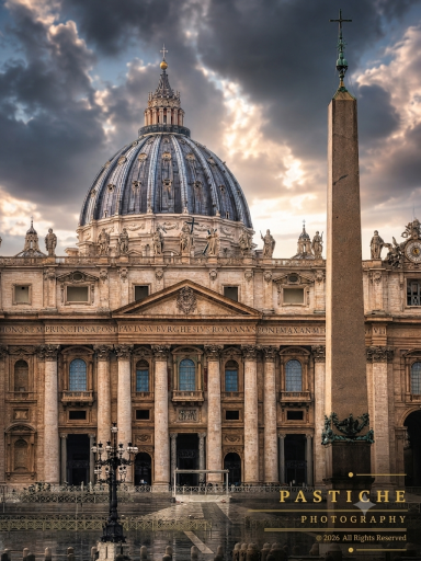 St. Peter's Basilica under dramatic skies
