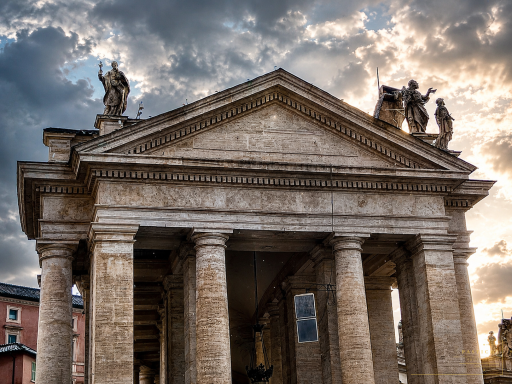Majestic Vatican portico under dramatic skies